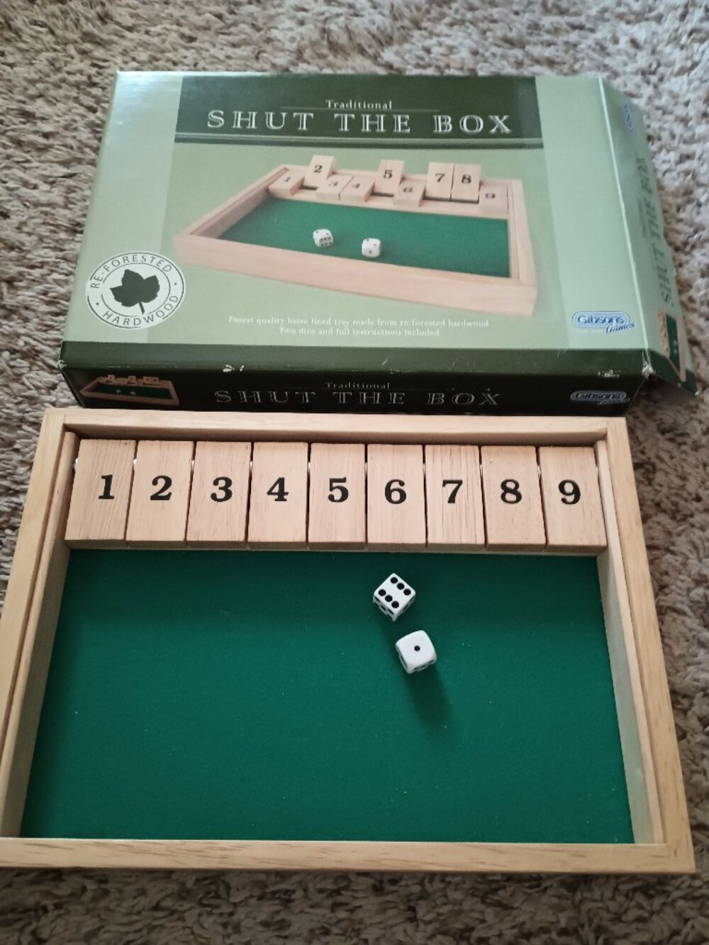 Traditional Shut The Box Wooden Dice Game by Gibsons Games